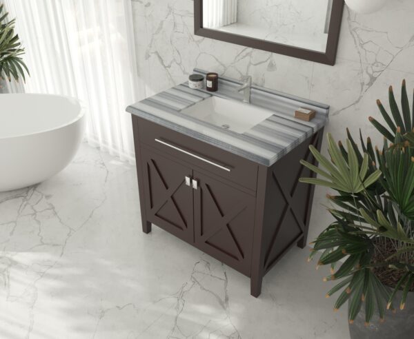 Laviva Wimbledon 36" Brown Bathroom Vanity with White Stripes Marble Countertop