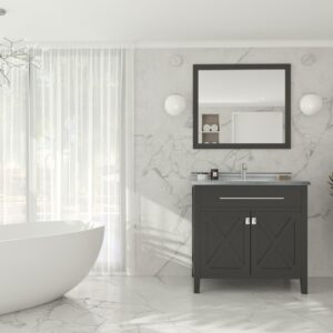 Laviva Wimbledon 36" Espresso Bathroom Vanity with White Stripes Marble Countertop