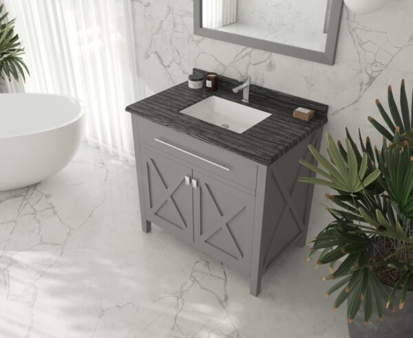 Laviva Wimbledon 36" Grey Bathroom Vanity with Black Wood Marble Countertop