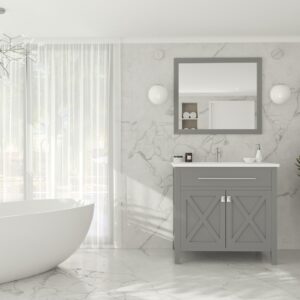 Laviva Wimbledon 36" Grey Bathroom Vanity with Matte White VIVA Stone Solid Surface Countertop