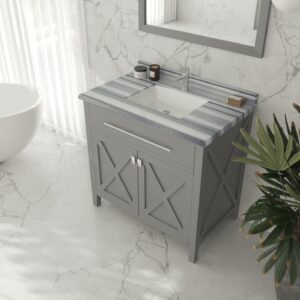 Laviva Wimbledon 36" Grey Bathroom Vanity with White Stripes Marble Countertop