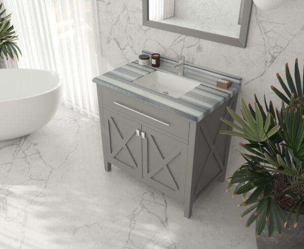 Laviva Wimbledon 36" Grey Bathroom Vanity with White Stripes Marble Countertop