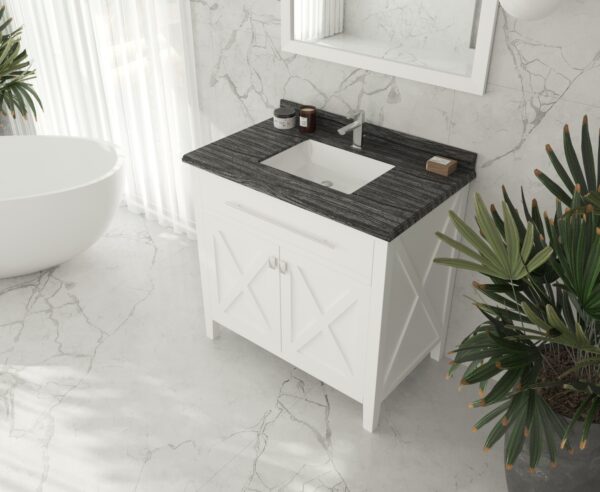 Laviva Wimbledon 36" White Bathroom Vanity with Black Wood Marble Countertop