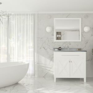 Laviva Wimbledon 36" White Bathroom Vanity with White Stripes Marble Countertop