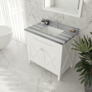 Laviva Wimbledon 36" White Bathroom Vanity with White Stripes Marble Countertop