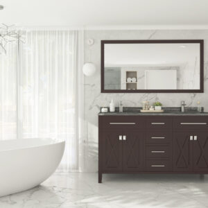 Laviva Wimbledon 60" Brown Double Sink Bathroom Vanity with Black Wood Marble Countertop