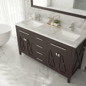 Laviva Wimbledon 60" Brown Double Sink Bathroom Vanity with White Carrara Marble Countertop