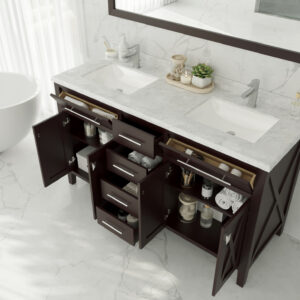 Laviva Wimbledon 60" Brown Double Sink Bathroom Vanity with White Carrara Marble Countertop