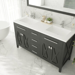 Laviva Wimbledon 60" Espresso Double Sink Bathroom Vanity with Matte White VIVA Stone Solid Surface Countertop