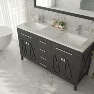 Laviva Wimbledon 60" Espresso Double Sink Bathroom Vanity with White Carrara Marble Countertop