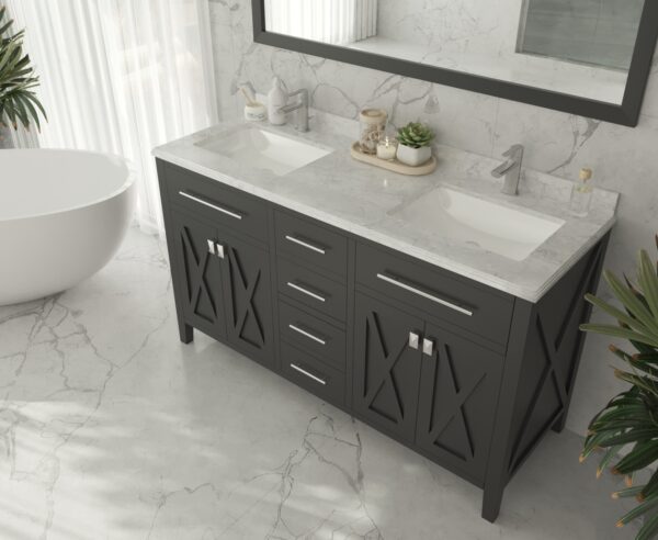 Laviva Wimbledon 60" Espresso Double Sink Bathroom Vanity with White Carrara Marble Countertop