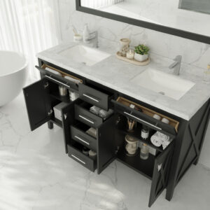 Laviva Wimbledon 60" Espresso Double Sink Bathroom Vanity with White Carrara Marble Countertop