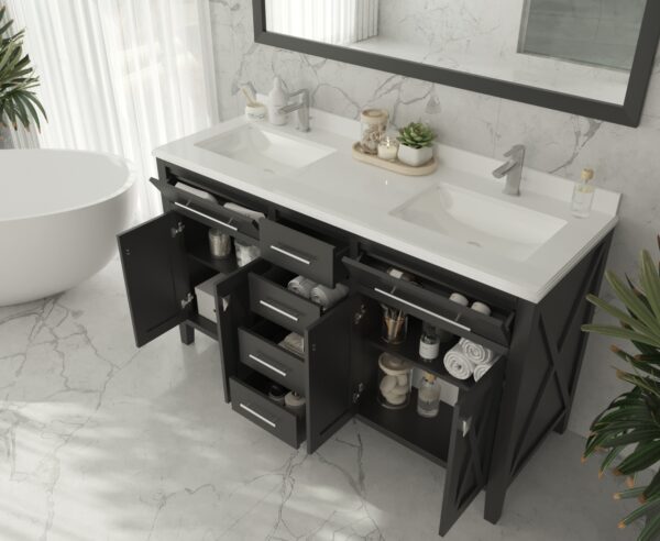 Laviva Wimbledon 60" Espresso Double Sink Bathroom Vanity with White Stripes Marble Countertop