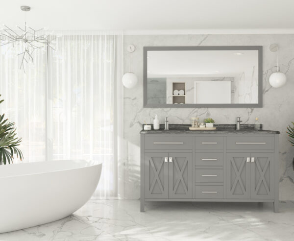 Laviva Wimbledon 60" Grey Double Sink Bathroom Vanity with Black Wood Marble Countertop