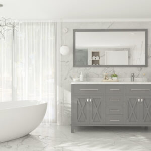 Laviva Wimbledon 60" Grey Double Sink Bathroom Vanity with White Carrara Marble Countertop