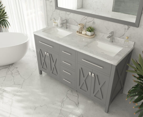 Laviva Wimbledon 60" Grey Double Sink Bathroom Vanity with White Carrara Marble Countertop