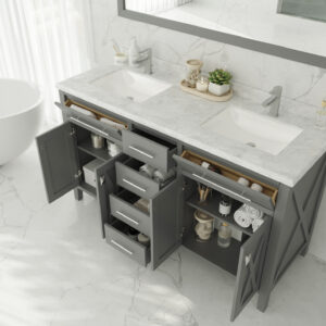 Laviva Wimbledon 60" Grey Double Sink Bathroom Vanity with White Carrara Marble Countertop