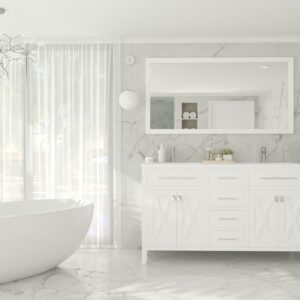 Laviva Wimbledon 60" White Double Sink Bathroom Vanity with Matte White VIVA Stone Solid Surface Countertop