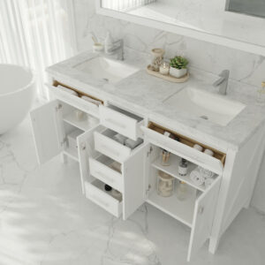 Laviva Wimbledon 60" White Double Sink Bathroom Vanity with White Carrara Marble Countertop