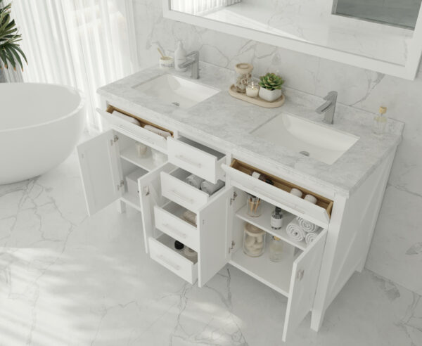 Laviva Wimbledon 60" White Double Sink Bathroom Vanity with White Stripes Marble Countertop