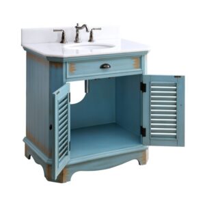 Chans Furniture 47884BU 32 Inches Fairfield Rustic Single Sink Bathroom Vanity In Blue