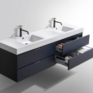 KubeBath BSL80D-BLUE Bliss 80 Inch Wall Mount and Modern Bathroom Vanity in Blue with Double Sink