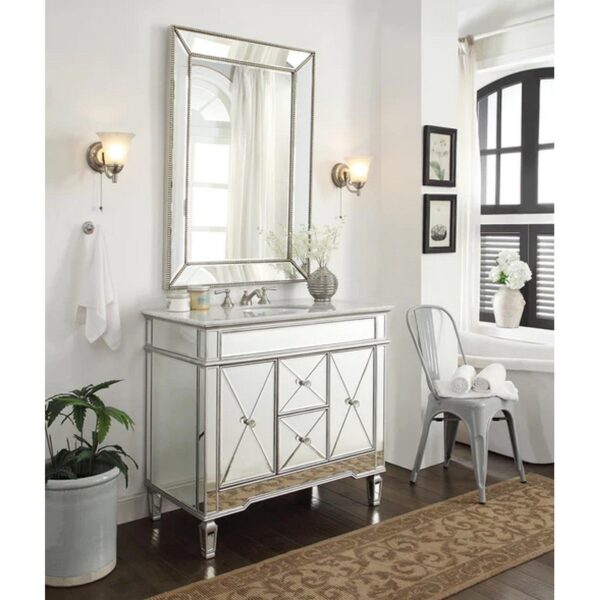 Chans Furniture BC-13Q332 Adelia 40 Inch Silver Mirrored Bathroom Sink Vanity