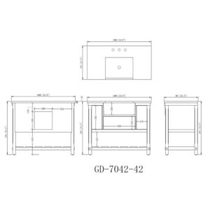 Chans Furniture 7042-WT42-RA 42 Inches Kendia Farmhouse Sink Bathroom Vanity