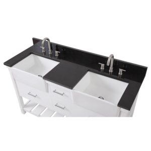 Chans Furniture GD-7060-WT60-GT 60 Inches Kendia Farmhouse Double Sink Bathroom Vanity