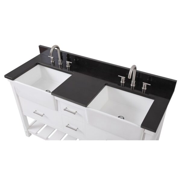 Chans Furniture GD-7060-WT60-GT 60 Inches Kendia Farmhouse Double Sink Bathroom Vanity