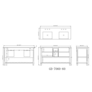 Chans Furniture GD-7060-WT60-GT 60 Inches Kendia Farmhouse Double Sink Bathroom Vanity