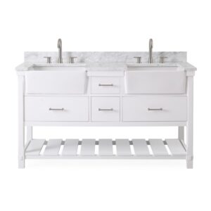 Chans Furniture GD-7060-WT60-RA 60 Inches Kendia Farmhouse Double Sink Bathroom Vanity