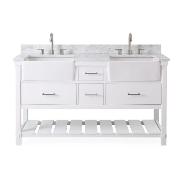 Chans Furniture GD-7060-WT60-RA 60 Inches Kendia Farmhouse Double Sink Bathroom Vanity