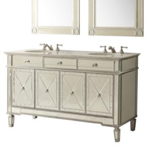 Chans Furniture 7332Q60 60 Inch All-Mirrored Reflection Ashlia Double Sink Bathroom Sink Vanity