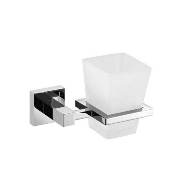 KubeBath 93605 Aqua Piazza Frosted Glass Tumbler Holder  in Triple Chrome