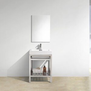 Kubebath AC-24 Cisco 24 Inch Stainless Steel Console with White Acrylic Sink in Chrome