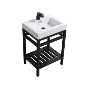 Kubebath AC24-BK Cisco 24 Inch Stainless Steel Console with White Acrylic Sink in Matte Black