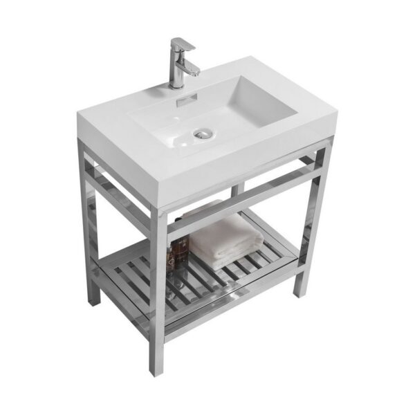 Kubebath AC30 Cisco 30 Inch Stainless Steel Console with White Acrylic Sink in Chrome