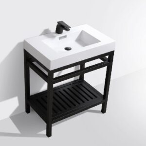 Kubebath AC30-BK Cisco 30 Inch Stainless Steel Console with White Acrylic Sink in Matte Black