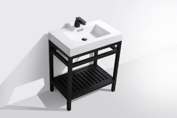 Kubebath AC30-BK Cisco 30 Inch Stainless Steel Console with White Acrylic Sink in Matte Black