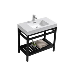 KubeBath AC36-BK Cisco 36 Inch Stainless Steel Console with Acrylic Sink in Matt Black