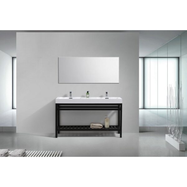 KubeBath AC60D-BK Cisco 60 Inch Double Sink Stainless Steel Console with Acrylic Sink in Matt Black