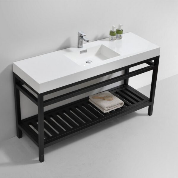 KubeBath AC60S-BK Cisco 60 Inch Single Sink Stainless Steel Console with Acrylic Sink in Matt Black