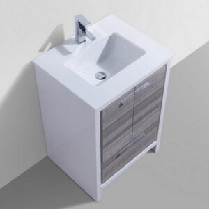 Kubebath AD624HG Dolce 24 Inch Ash Gray Modern Bathroom Vanity with White Quartz Counter-Top