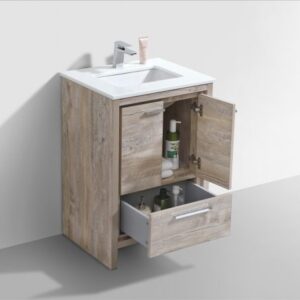 Kubebath AD624NW KubeBath Dolce 24 Inch Nature Wood Modern Bathroom Vanity with White Quartz Counter-Top