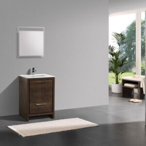 Kubebath AD624RW Dolce 24 Inch Rose Wood Modern Bathroom Vanity with White Quartz Counter-Top