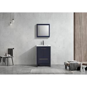 KubeBath AD624BLUE Dolce 24 Inch Modern Bathroom Vanity in Blue with White Quartz Counter-Top