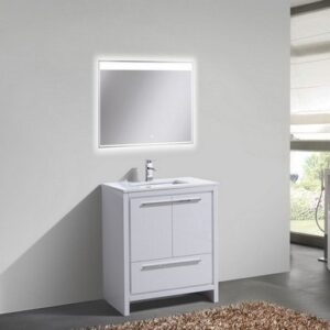 Kubebath AD630GW Dolce 30 Inch High Gloss White Modern Bathroom Vanity with White Quartz Counter-Top