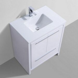 Kubebath AD630GW Dolce 30 Inch High Gloss White Modern Bathroom Vanity with White Quartz Counter-Top