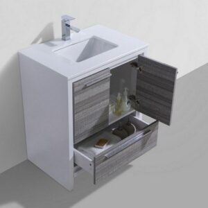 Kubebath AD630HG Dolce 30 Inch Ash Gray Modern Bathroom Vanity with White Quartz Counter-Top